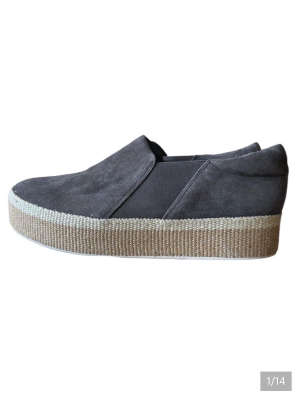VINCE WINFORD gray suede ladies platform espadrille US size 9 EXC COND